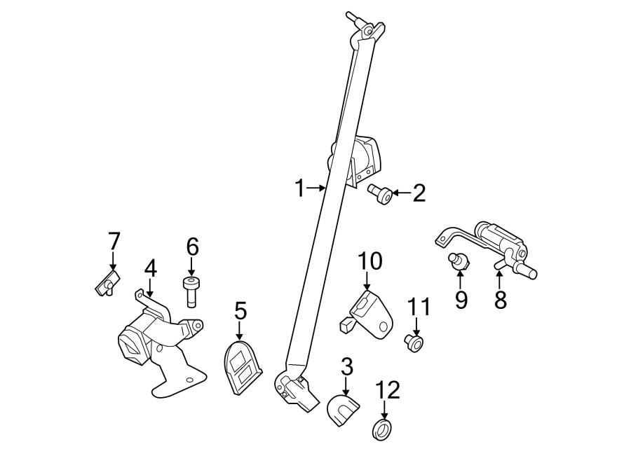 Diagram RESTRAINT SYSTEMS. SECOND ROW SEAT BELTS. for your Ford Explorer  