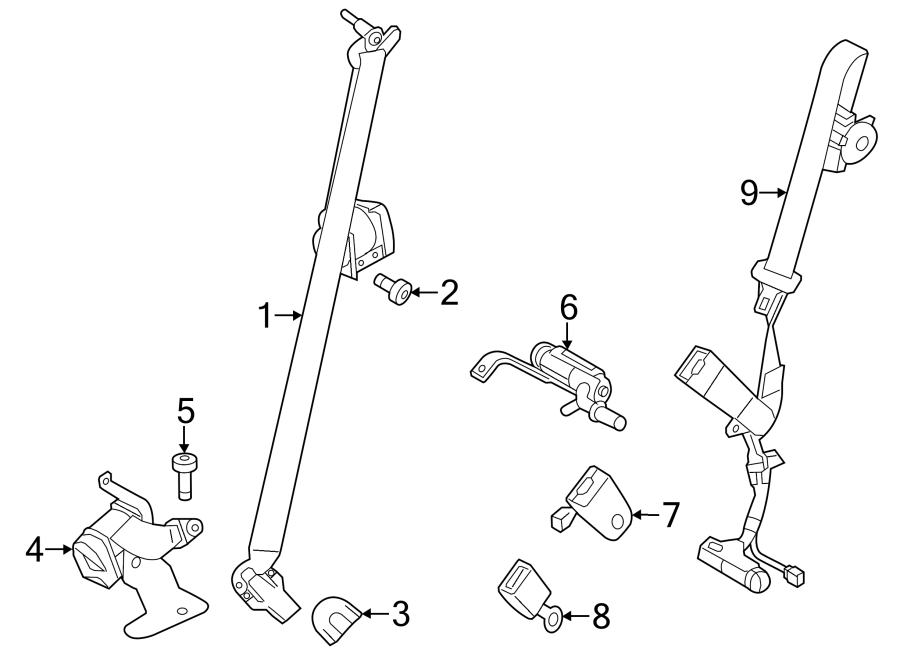 Diagram RESTRAINT SYSTEMS. SECOND ROW SEAT BELTS. for your 1997 Ford Explorer   