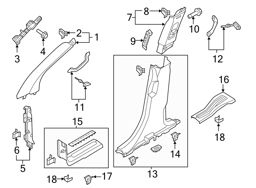 Diagram PILLARS. ROCKER & FLOOR. INTERIOR TRIM. for your Ford