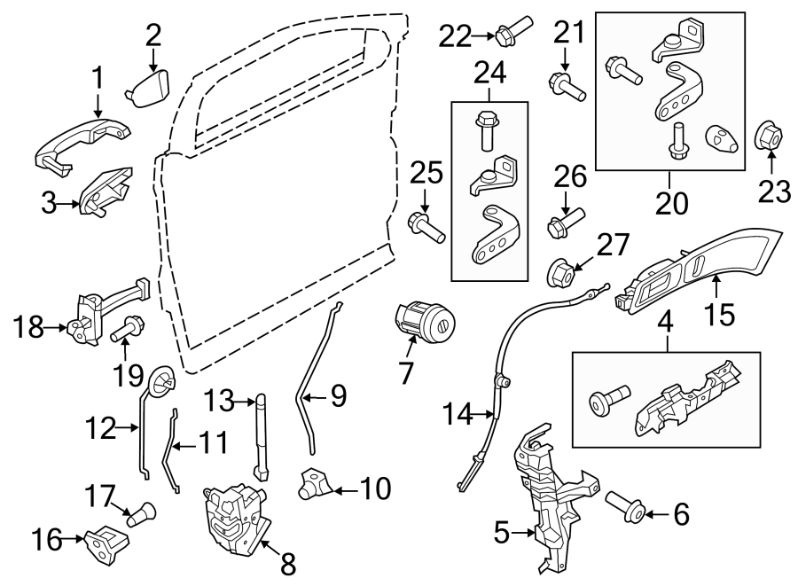 Diagram FRONT DOOR. LOCK & HARDWARE. for your Ford