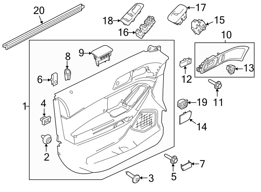 Diagram Front door. Interior trim. for your 2018 Lincoln MKZ   