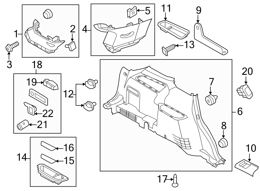 Diagram QUARTER PANEL. INTERIOR TRIM. for your Ford Transit Connect  