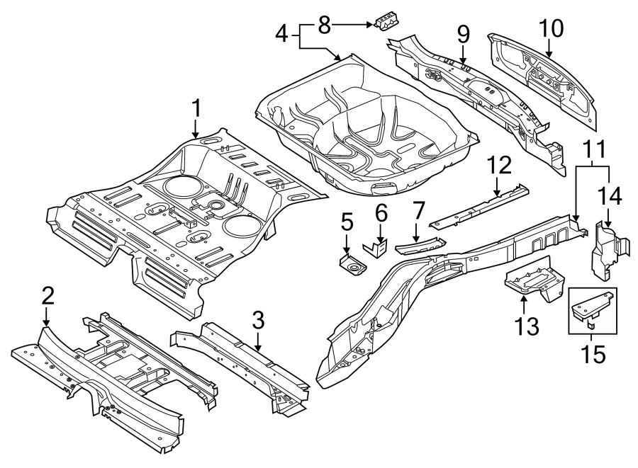 Diagram REAR BODY & FLOOR. REAR FLOOR & RAILS. for your 2017 Lincoln MKZ Reserve Sedan 3.0L EcoBoost V6 A/T FWD 