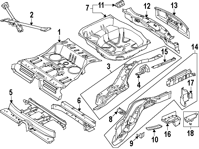 Diagram REAR BODY & FLOOR. REAR FLOOR & RAILS. for your 2017 Lincoln MKZ Reserve Sedan 3.0L EcoBoost V6 A/T FWD 