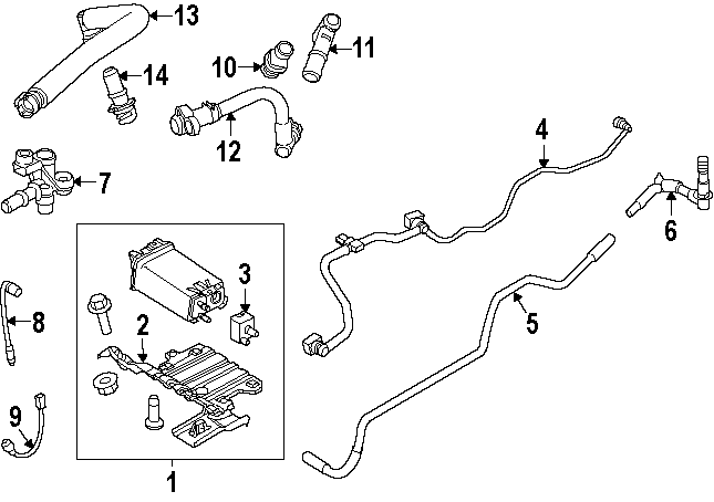 Diagram EMISSION SYSTEM. EMISSION COMPONENTS. for your 2013 Ford F-150 3.5L EcoBoost V6 A/T RWD XLT Extended Cab Pickup Fleetside 