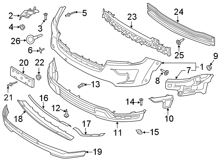 Diagram FRONT BUMPER. BUMPER & COMPONENTS. for your 2019 Ford F-150 2.7L EcoBoost V6 A/T RWD Lariat Extended Cab Pickup Fleetside 