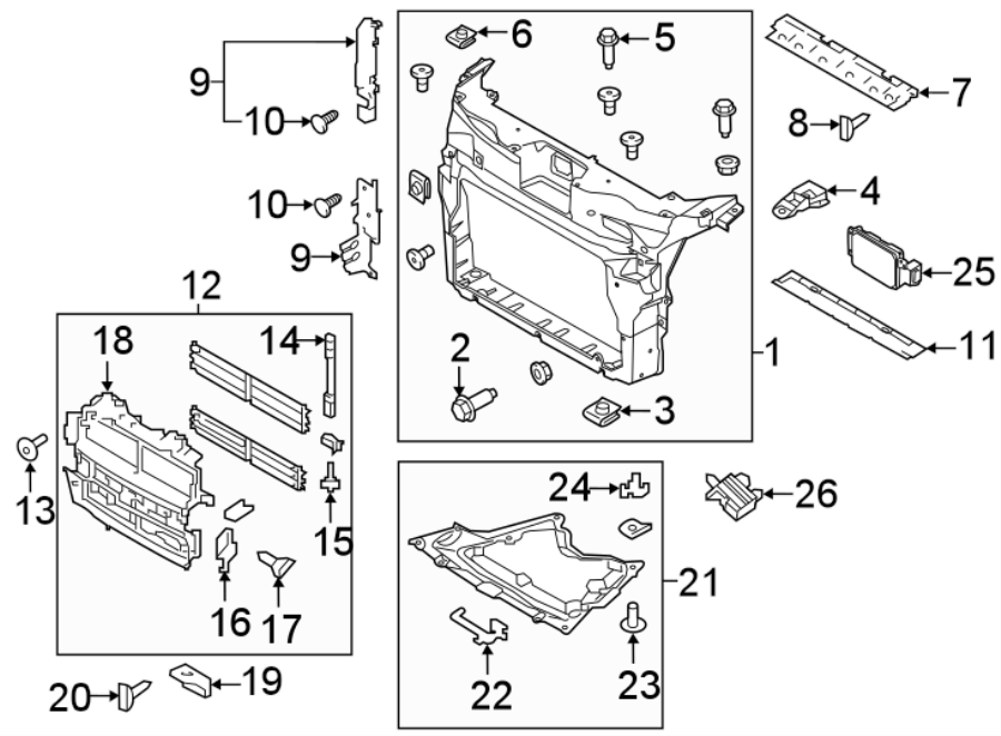 Diagram RADIATOR SUPPORT. for your 2017 Lincoln MKZ Reserve Hybrid Sedan  