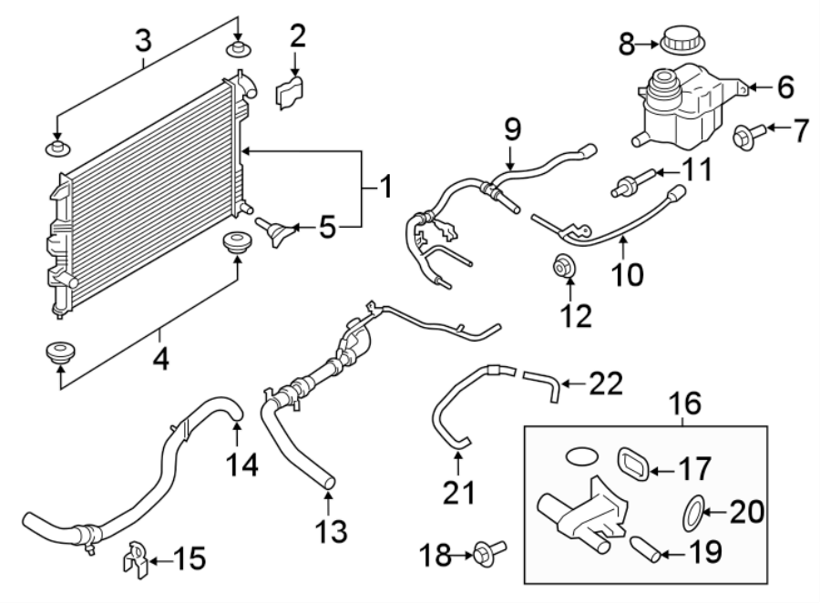 Diagram RADIATOR & COMPONENTS. for your 2019 Lincoln MKZ Hybrid Sedan  