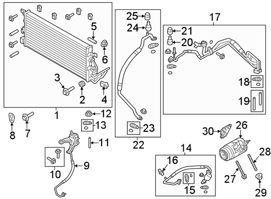 Diagram AIR CONDITIONER & HEATER. COMPRESSOR & LINES. CONDENSER. for your 2017 Ford C-Max   