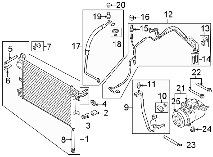 Diagram AIR CONDITIONER & HEATER. COMPRESSOR & LINES. CONDENSER. for your 2024 Ford F-150  Raptor R Crew Cab Pickup Fleetside 