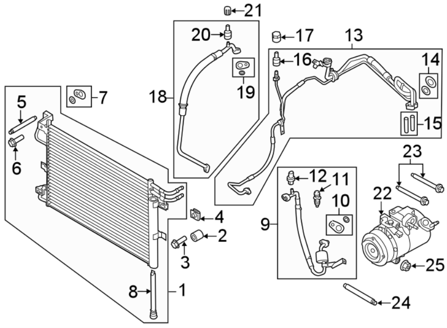 Diagram AIR CONDITIONER & HEATER. COMPRESSOR & LINES. CONDENSER. for your 2007 Lincoln MKZ   