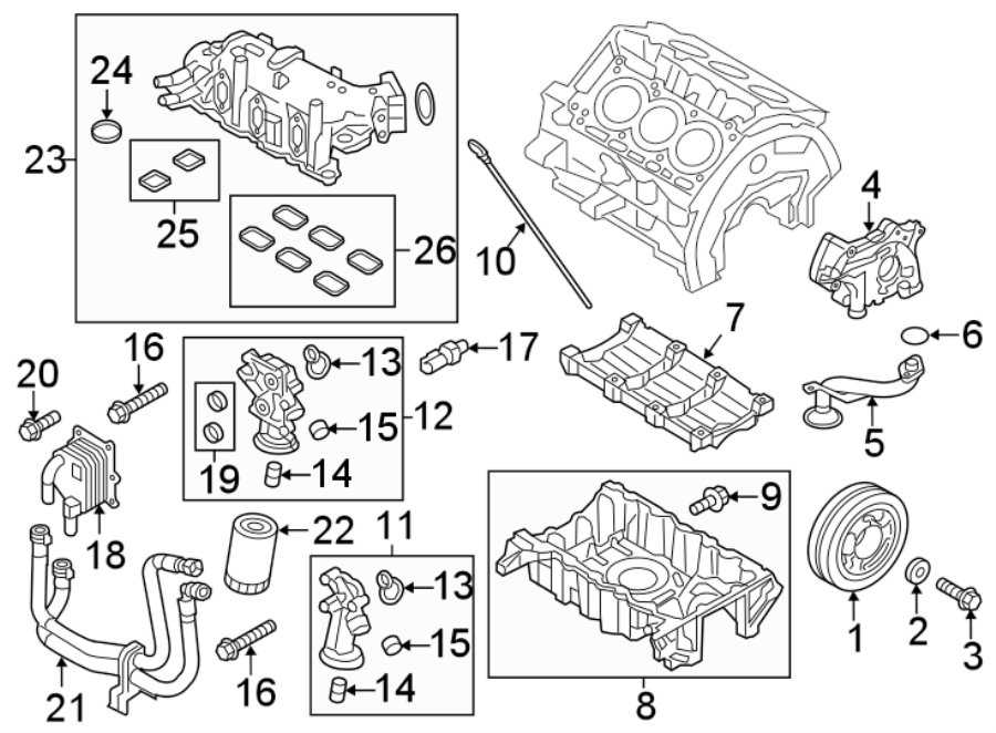 Diagram ENGINE / TRANSAXLE. ENGINE PARTS. for your Ford