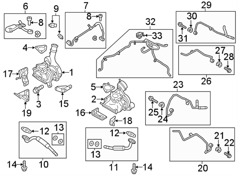 Diagram ENGINE / TRANSAXLE. TURBOCHARGER & COMPONENTS. for your 1988 Ford Bronco   