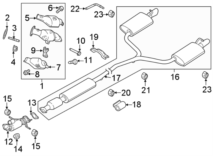 Diagram EXHAUST SYSTEM. EXHAUST COMPONENTS. for your 2019 Lincoln MKZ Reserve II Sedan 3.0L EcoBoost V6 A/T AWD 