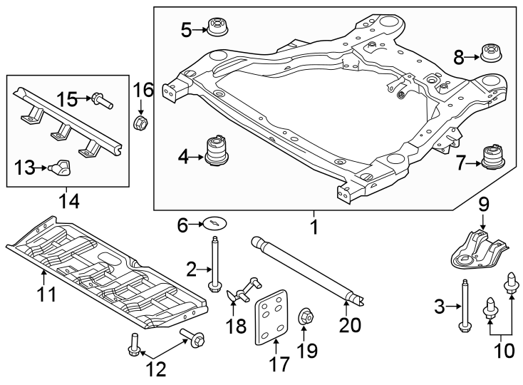 Diagram FRONT SUSPENSION. CROSSMEMBERS & COMPONENTS. for your 2015 Lincoln MKZ Hybrid Sedan  