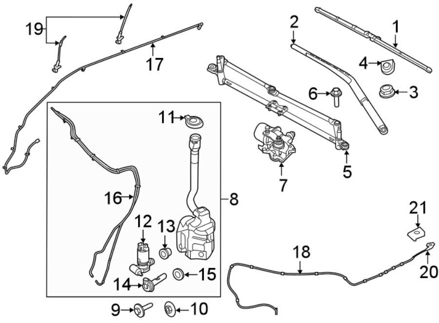 Diagram WINDSHIELD. WIPER & WASHER COMPONENTS. for your 2007 Ford F-150 4.2L Triton V6 M/T RWD XLT Standard Cab Pickup Fleetside 