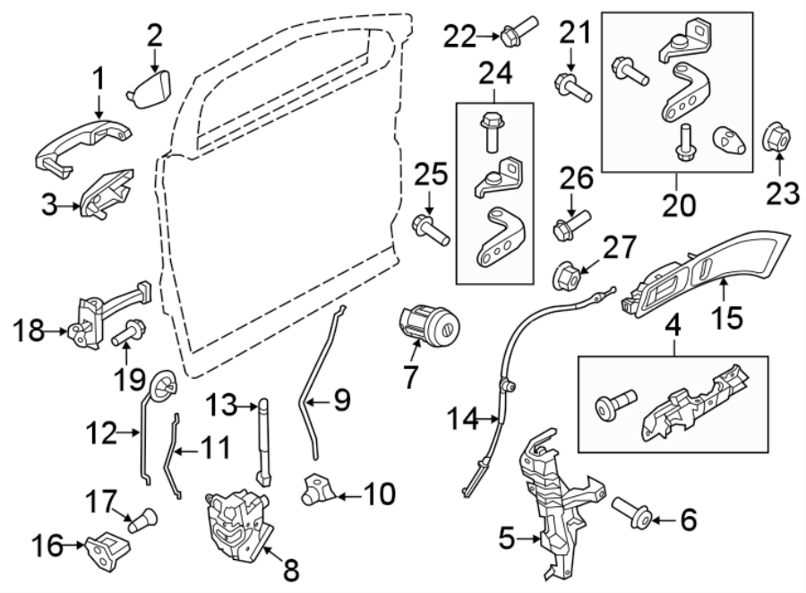 Diagram FRONT DOOR. LOCK & HARDWARE. for your 1996 Ford