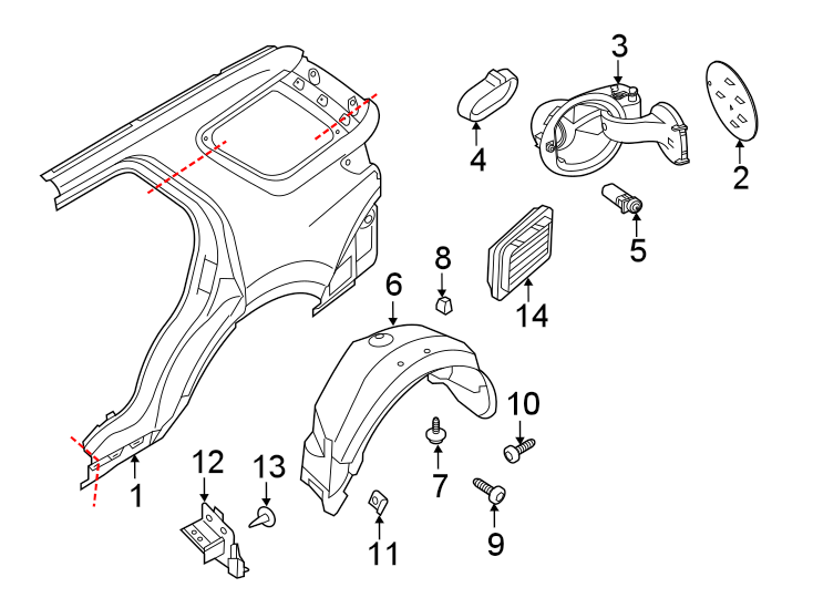 Diagram QUARTER PANEL & COMPONENTS. for your 2018 Lincoln MKZ Select Hybrid Sedan  