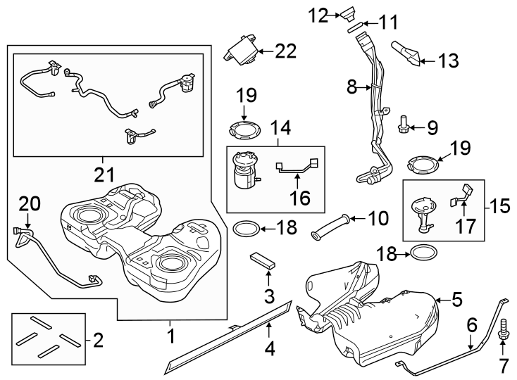 Diagram FUEL SYSTEM COMPONENTS. for your 2019 Lincoln MKZ Hybrid Sedan  