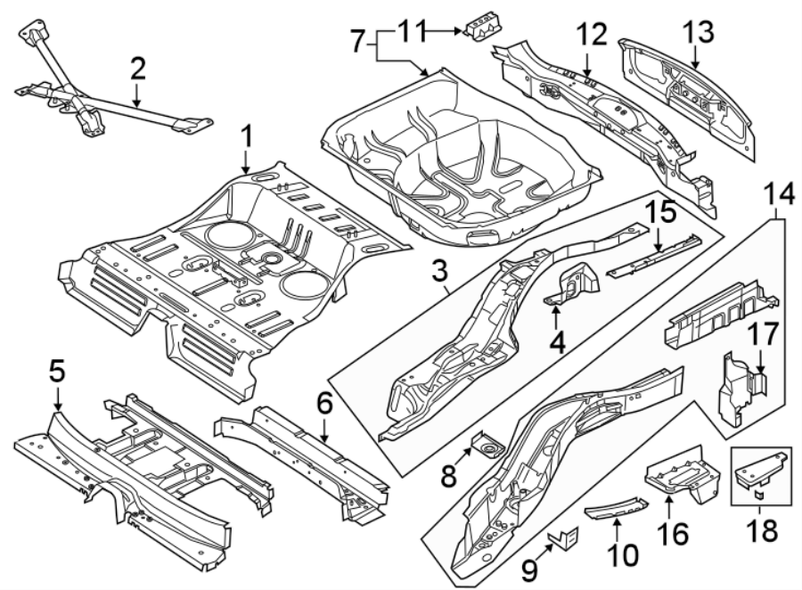 Diagram REAR BODY & FLOOR. REAR FLOOR & RAILS. for your 2017 Lincoln MKZ Reserve Sedan 3.0L EcoBoost V6 A/T FWD 