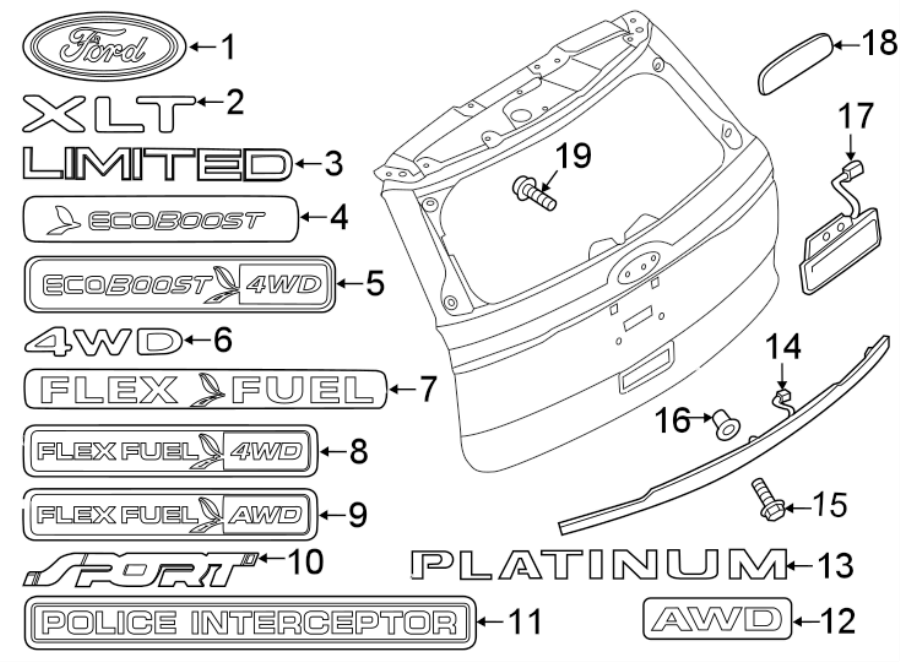 Diagram LIFT GATE. EXTERIOR TRIM. for your Ford Explorer  