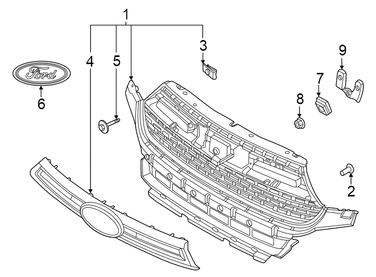 Diagram Grille & components. for your 2017 Lincoln MKZ Premiere Sedan 2.0L EcoBoost A/T FWD 