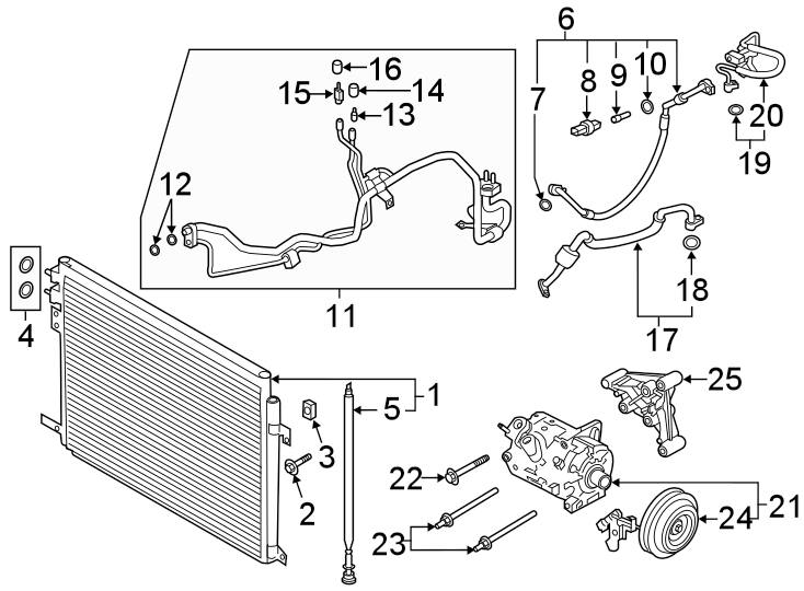 Diagram AIR CONDITIONER & HEATER. COMPRESSOR & LINES. CONDENSER. for your 2017 Lincoln MKZ   