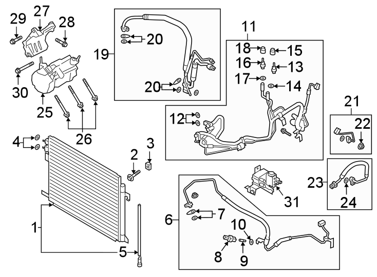 Diagram AIR CONDITIONER & HEATER. COMPRESSOR & LINES. CONDENSER. for your 1998 Ford Ranger   