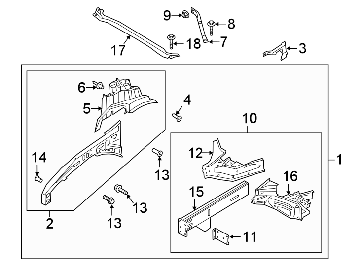 Diagram FENDER. STRUCTURAL COMPONENTS & RAILS. for your 2017 Lincoln MKZ Reserve Sedan  