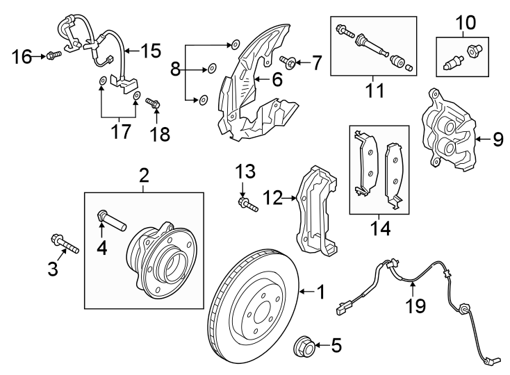 Diagram FRONT SUSPENSION. BRAKE COMPONENTS. for your 2019 Lincoln MKZ Hybrid Sedan  