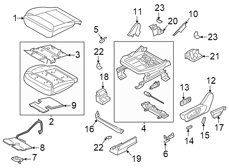 Diagram Seats & tracks. Driver seat components. for your 2009 Ford F-150 4.6L V8 A/T RWD XL Standard Cab Pickup Fleetside 