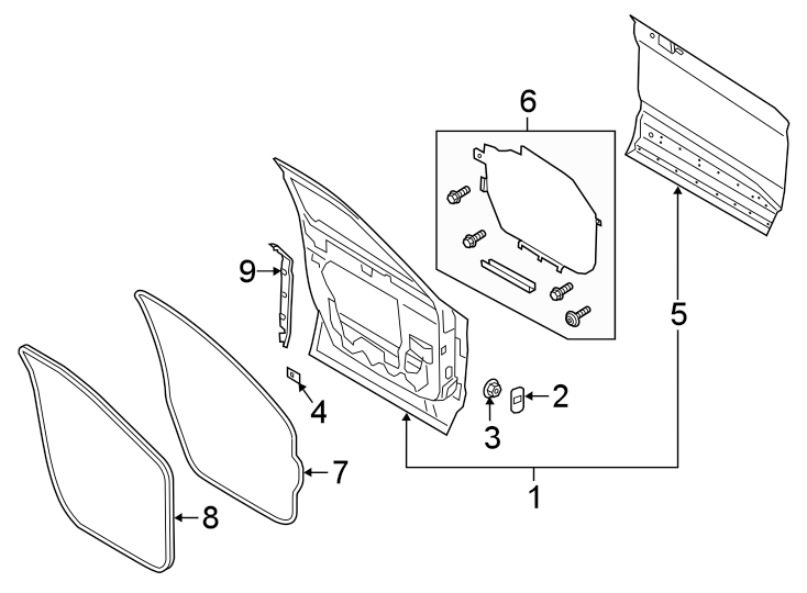 Diagram FRONT DOOR. DOOR & COMPONENTS. for your 2016 Ford F-150 5.0L V8 FLEX A/T RWD Lariat Crew Cab Pickup Fleetside 