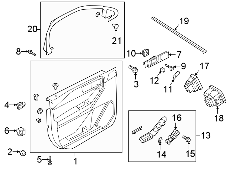 Diagram Front door. Interior trim. for your Ford