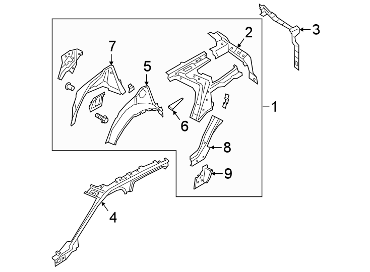 Diagram QUARTER PANEL. INNER STRUCTURE. for your 2022 Ford Mustang   