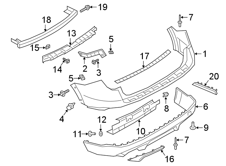 Diagram REAR BUMPER. BUMPER & COMPONENTS. for your 2019 Lincoln MKZ Hybrid Sedan  