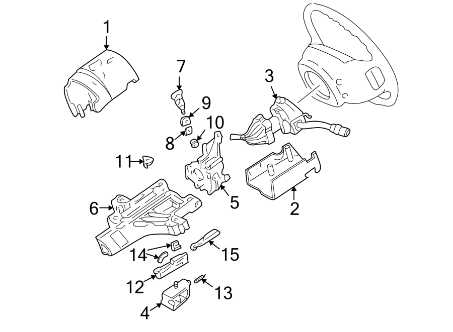 Diagram STEERING COLUMN. HOUSING & COMPONENTS. SHROUD. SWITCHES & LEVERS. for your Ford