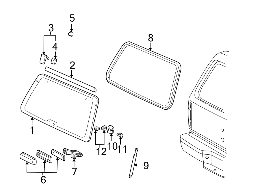 Diagram LIFT GATE. GLASS. for your 2002 Mercury Mountaineer   