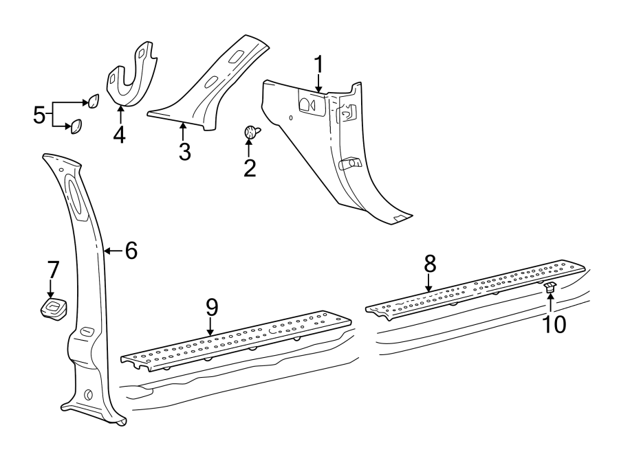 Diagram PILLARS. ROCKER & FLOOR. INTERIOR TRIM. for your 2002 Ford F-150   