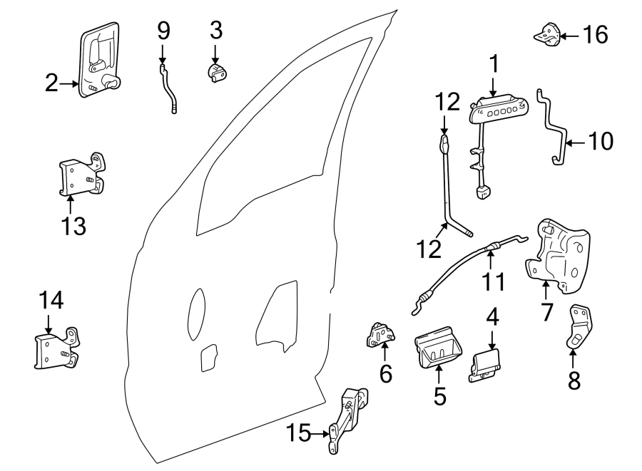 Diagram FRONT DOOR. LOCK & HARDWARE. for your Ford