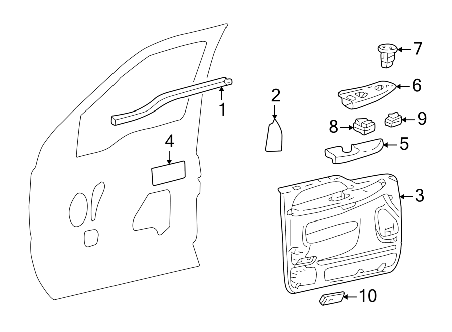 Diagram FRONT DOOR. INTERIOR TRIM. for your 2020 Ford F-350 Super Duty 6.2L V8 FLEX A/T RWD XLT Extended Cab Pickup 