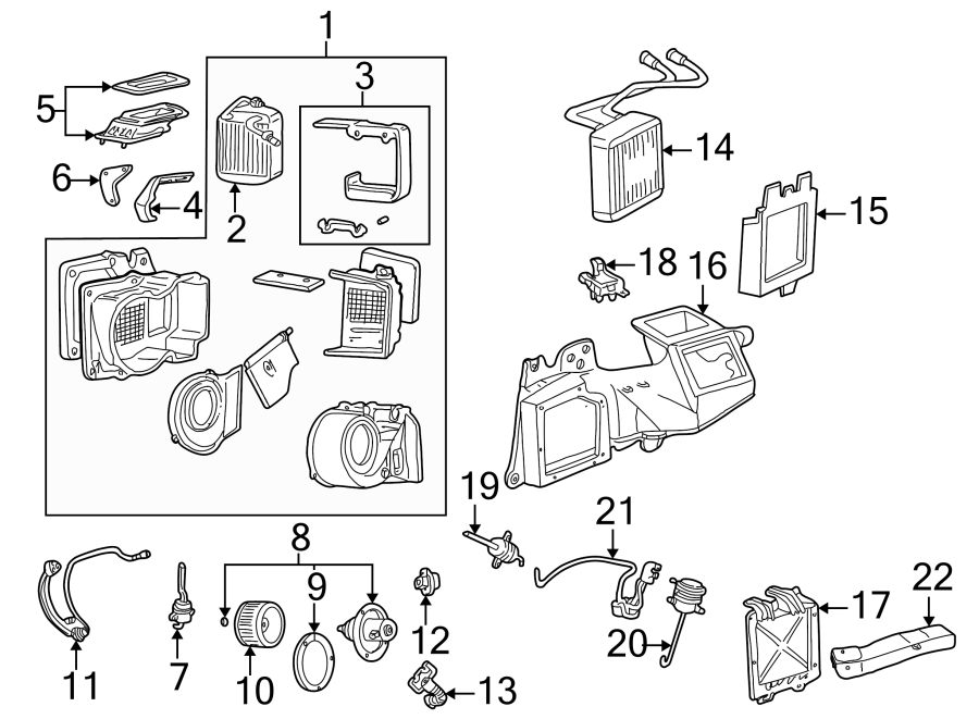 Diagram AIR CONDITIONER & HEATER. EVAPORATOR & HEATER COMPONENTS. for your 2004 Ford Ranger   