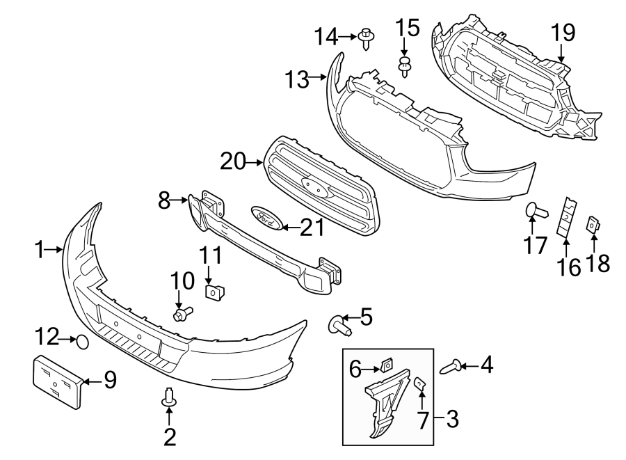 Diagram FRONT BUMPER & GRILLE. BUMPER & COMPONENTS. for your 2014 Lincoln MKZ Hybrid Sedan  