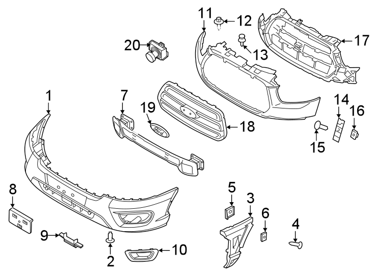 Diagram FRONT BUMPER & GRILLE. BUMPER & COMPONENTS. for your 2015 Lincoln MKZ   