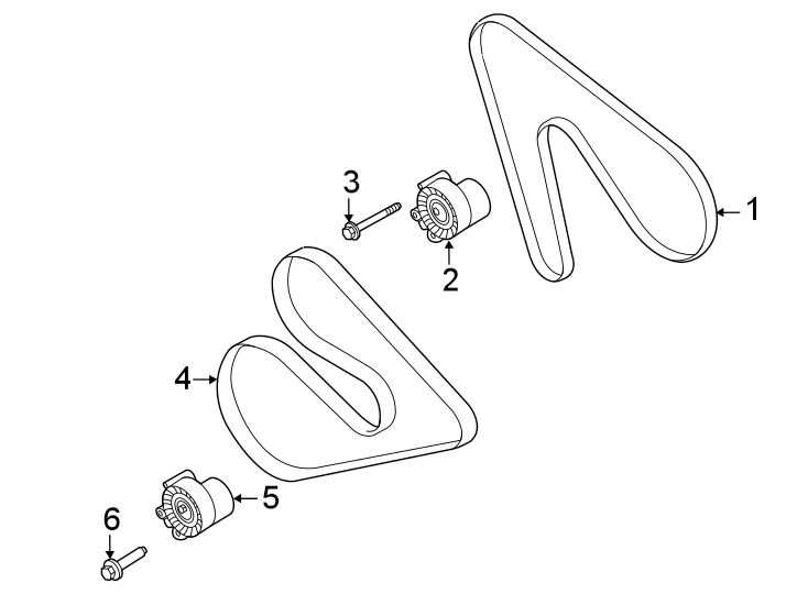 Diagram BELTS & PULLEYS. for your 2021 Ford F-150 3.5L PowerBoost V6 FULL HYBRID EV-GAS (FHEV) A/T 4WD XLT Extended Cab Pickup Fleetside 