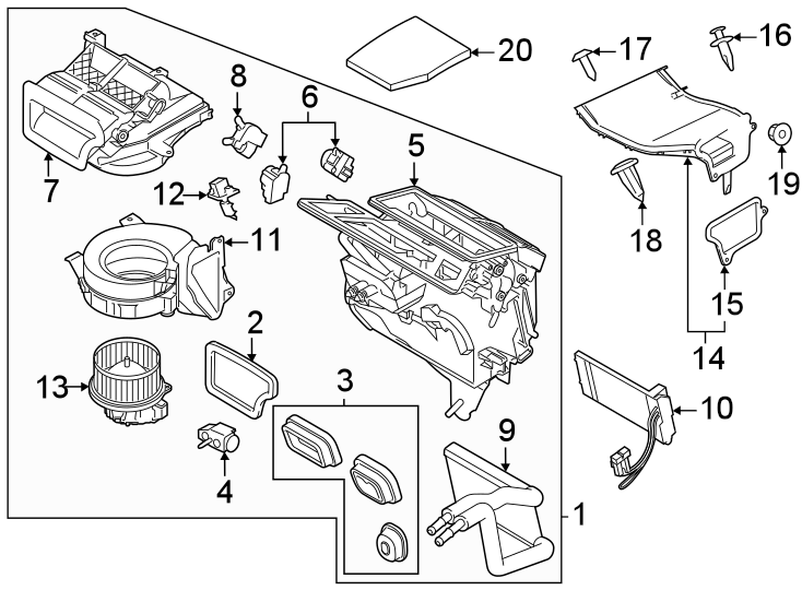 Diagram Air conditioner & heater. Front evaporator. for your 2013 Lincoln MKZ Base Sedan  