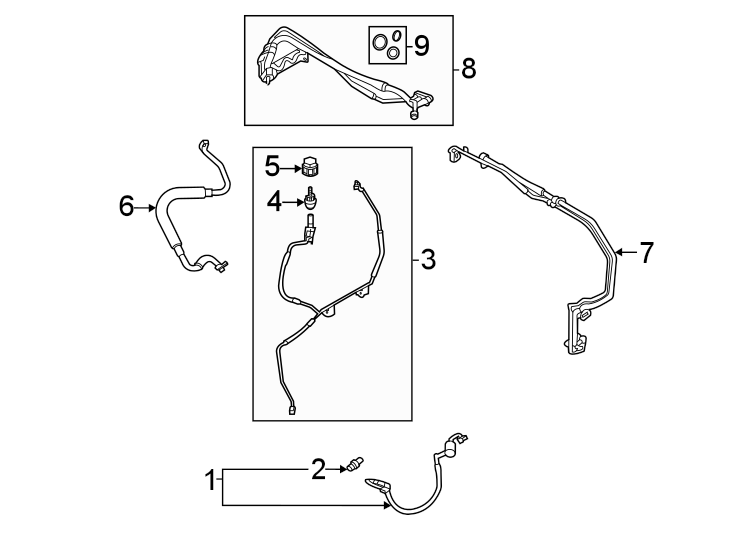 Diagram AIR CONDITIONER & HEATER. COMPRESSOR & LINES. CONDENSER. for your 2020 Ford Transit-350 HD  PTV Extended Cargo Van 