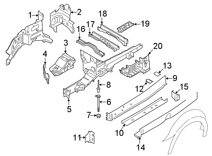 Diagram FENDER. STRUCTURAL COMPONENTS & RAILS. for your 2014 Lincoln MKZ   