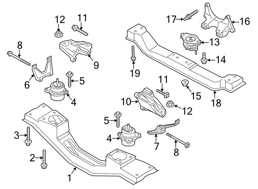 Diagram ENGINE & TRANS MOUNTING. for your 1999 Ford F-150 4.2L Triton V6 A/T RWD Base Extended Cab Pickup Fleetside 