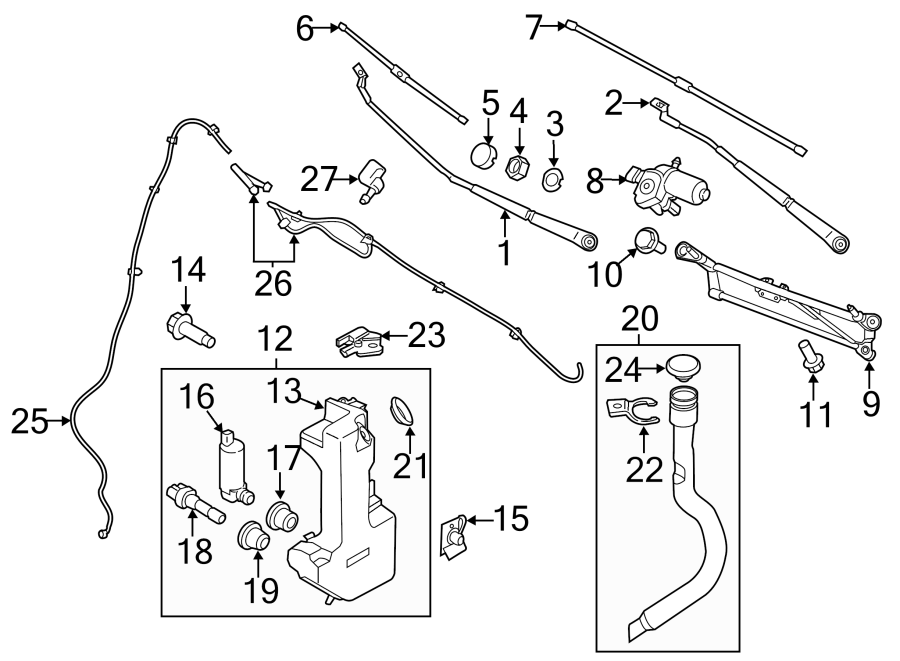 Diagram WINDSHIELD. WIPER & WASHER COMPONENTS. for your 2019 Lincoln MKZ Hybrid Sedan  