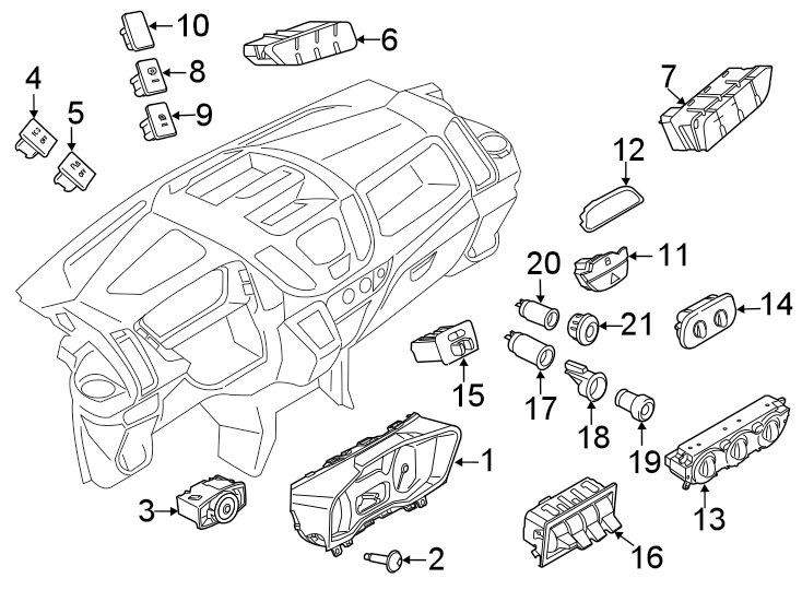 Diagram INSTRUMENT PANEL. CLUSTER & SWITCHES. for your 2020 Ford Transit-350 HD   